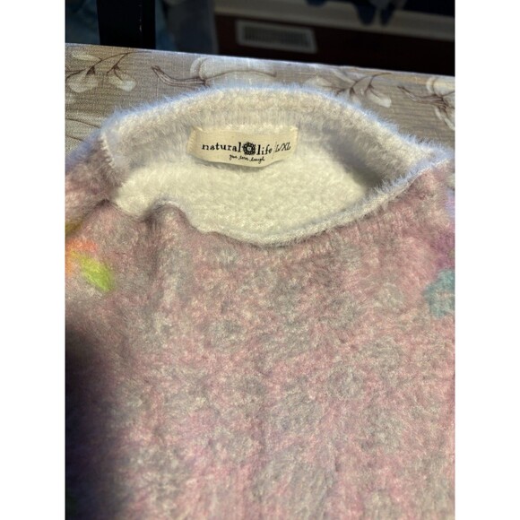 Natural Life L/XL Cashmere Feel Floral Pastel Crop Sweater Boho Hippie Cottage - Picture 2 of 5